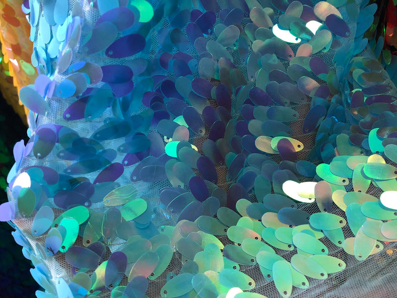 Iridescent Oval Tear Drop Sequins Fabric Irisdescent Baby Blue Mermaid Shiny Fabrics By The Yard