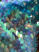 Iridescent Oval Tear Drop Sequins Fabric Irisdescent Baby Blue Mermaid Shiny Fabrics By The Yard