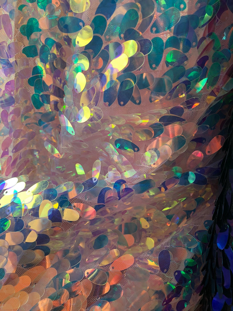 Iridescent Oval Tear Drop Sequins Fabric Irisdescent Clear Mermaid Shiny Fabric By The Yard