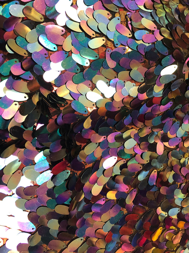 Iridescent Hologram Oval Tear Drop Sequins - Silver Blue Purple - Mermaid Fabrics Sold by The Yard