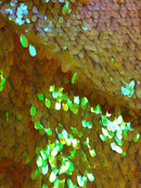 Iridescent Oval Tear Drop Sequins Fabric Irisdescent Yellow Mermaid Shiny Fabric By The Yard