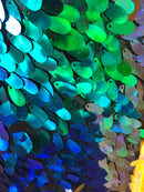 Iridescent Oval Tear Drop Sequins Fabric Irisdescent Green Mermaid Shiny Fabrics By The Yard