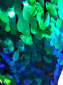 Iridescent Oval Tear Drop Sequins Fabric Irisdescent Green Mermaid Shiny Fabrics By The Yard