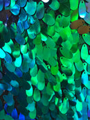 Iridescent Oval Tear Drop Sequins Fabric Irisdescent Green Mermaid Shiny Fabrics By The Yard
