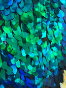 Iridescent Oval Tear Drop Sequins Fabric Irisdescent Green Mermaid Shiny Fabrics By The Yard
