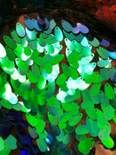 Iridescent Oval Tear Drop Sequins Fabric Irisdescent Green Mermaid Shiny Fabrics By The Yard