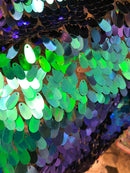 Iridescent Oval Tear Drop Sequins Fabric Irisdescent Green Mermaid Shiny Fabrics By The Yard