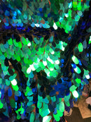 Iridescent Oval Tear Drop Sequins Fabric Irisdescent Green Mermaid Shiny Fabrics By The Yard