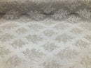 Floral Shiny Sequins Embroided Lace Fabric - White - Beautiful Fabrics Sold by The Yard