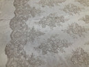 Floral Shiny Sequins Embroided Lace Fabric - White - Beautiful Fabrics Sold by The Yard