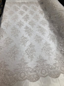 Floral Shiny Sequins Embroided Lace Fabric - White - Beautiful Fabrics Sold by The Yard