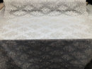 Floral Shiny Sequins Embroided Lace Fabric - White - Beautiful Fabrics Sold by The Yard