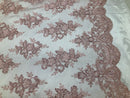 Floral Shiny Sequins Embroided Lace Fabric  - Blush Pink - Beautiful Fabrics Sold by The Yard