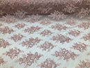 Floral Shiny Sequins Embroided Lace Fabric  - Blush Pink - Beautiful Fabrics Sold by The Yard