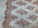Floral Shiny Sequins Embroided Lace Fabric  - Blush Pink - Beautiful Fabrics Sold by The Yard