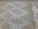 Floral Shiny Sequins Embroided Lace Fabric - Ivory  - Beautiful Fabrics Sold by The Yard