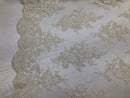 Floral Shiny Sequins Embroided Lace Fabric - Ivory  - Beautiful Fabrics Sold by The Yard