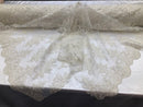 Floral Shiny Sequins Embroided Lace Fabric - Ivory  - Beautiful Fabrics Sold by The Yard