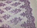 Floral Shiny Sequins Embroided Lace Fabric - Lilac - Beautiful Fabrics Sold by The Yard