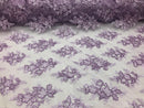 Floral Shiny Sequins Embroided Lace Fabric - Lilac - Beautiful Fabrics Sold by The Yard