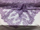 Floral Shiny Sequins Embroided Lace Fabric - Lilac - Beautiful Fabrics Sold by The Yard
