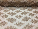 Floral Shiny Sequins Embroided Lace Fabric - Taupe - Beautiful  Fabrics Sold by The Yard