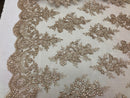 Floral Shiny Sequins Embroided Lace Fabric - Taupe - Beautiful  Fabrics Sold by The Yard