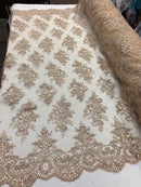 Floral Shiny Sequins Embroided Lace Fabric - Taupe - Beautiful  Fabrics Sold by The Yard