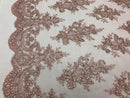 Floral Shiny Sequins Embroided Lace Fabric - Dusty Rose  - Beautiful Fabrics Sold by The Yard