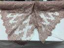 Floral Shiny Sequins Embroided Lace Fabric - Dusty Rose  - Beautiful Fabrics Sold by The Yard