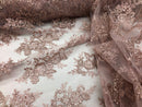 Floral Shiny Sequins Embroided Lace Fabric - Dusty Rose  - Beautiful Fabrics By The Yard