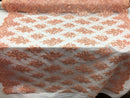 Floral Shiny Sequins Embroided Lace Fabric - Peach - Beautiful Fabrics Sold by The Yard