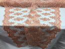 Floral Shiny Sequins Embroided Lace Fabric - Peach - Beautiful Fabrics Sold by The Yard