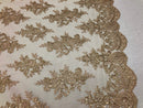 Floral Shiny Sequins Embroided Lace Fabric - Metallic Gold - Beautiful Fabrics Sold by The Yard