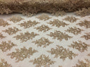 Floral Shiny Sequins Embroided Lace Fabric - Metallic Gold - Beautiful Fabrics Sold by The Yard