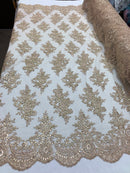 Floral Shiny Sequins Embroided Lace Fabric - Metallic Gold - Beautiful Fabrics Sold by The Yard