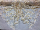 3D Embroided - Ivory Flower And Leaf Pattern Fabric Fancy Flowers Fashion Fabric By The Yard