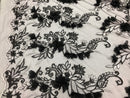 3D Embroided - Black Flower And Leaf Pattern Fabric Fancy Flowers Fashion Fabric By The Yard