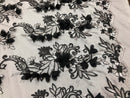 3D Embroided - Black Flower And Leaf Pattern Fabric Fancy Flowers Fashion Fabric By The Yard