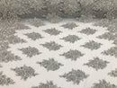 Silver - Hand Beaded Embroidered Flower Pattern Bridal Wedding Lace Fabric Sold by The Yard