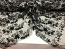 3D Embroided - Black Flower And Leaf Pattern Fabric Fancy Flowers Fashion Fabric By The Yard
