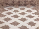 Mauve - Hand Beaded Embroidered Flower Pattern Bridal Wedding Lace Fabric Sold by The Yard