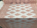Blush Pink - Hand Beaded Embroidered Flower Pattern Bridal Wedding Lace Fabric Sold by The Yard