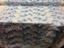 3D Embroided - Baby Blue Flower And Leaf Pattern Fabric Fancy Flowers Fashion Fabric By The Yard