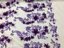 3D Embroided - Lilac Flower And Leaf Pattern Fabric Fancy Flowers Fashion Fabric By The Yard