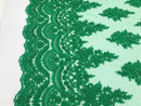 Green - Hand Beaded Embroidered Flower Pattern Bridal Wedding Lace Fabric Sold by The Yard