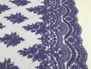 Lilac - Hand Beaded Embroidered Flower Pattern Bridal Wedding Lace Fabric Sold by The Yard