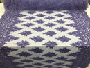 Lilac - Hand Beaded Embroidered Flower Pattern Bridal Wedding Lace Fabric Sold by The Yard
