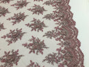 Pink and Silver Hand Beaded Embroidered Floral Fabric Lace Bridal Wedding Designs By The Yard