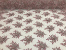 Pink and Silver Hand Beaded Embroidered Floral Fabric Lace Bridal Wedding Designs By The Yard